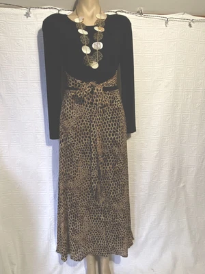 $69 • Buy 🌱 Vintage Joseph Ribkopf Maxi Dress Black Leopard Size 10 Stunning!