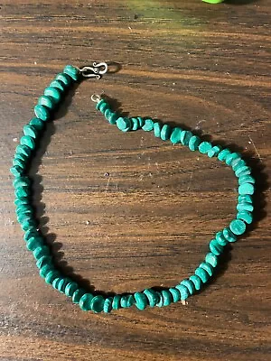 Used Vintage Malachite Stone Necklace Antique Piece 18  Long • $26