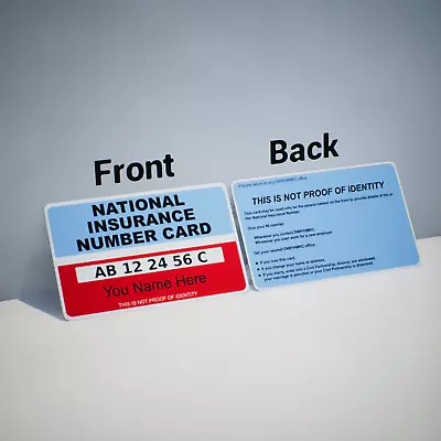 Replacement National Insurance NI Number Card - PVC CR80 Medical Card 85 X 54 Mm • £8.99