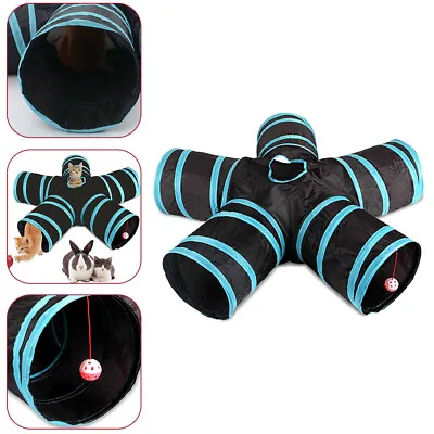 5 Way Pet Cat Tunnel Crinkle Tube Pop Up Interactive Collapsible Hides Play Toys • £14.25
