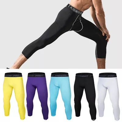 Men Basketball Sports Tight Pants 3/4 Compression Workout Leggings Running Tight • $3.29