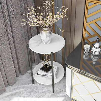 $75.90 • Buy Dual-Tier White Marble Side End Table Sofa Coffee Tea Table Bedside Nightstand