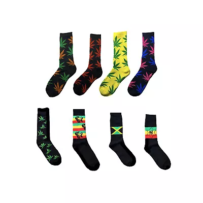 £19.49 • Buy 1 Pair Casual Crew Socks Rasta Colors Weed Leaf Ganja Hip Hop Rasta SZ 10-13