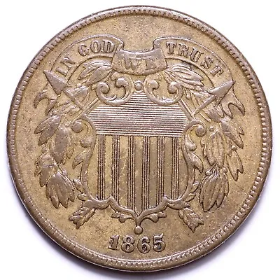 1865 FANCY 5 Two Cent Piece CHOICE AU+/UNC RARE E447 YEM • $118.80