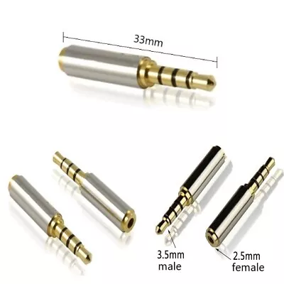 2 X 2.5mm FEMALE To 3.5mm MALE Aux Jack Plug Audio Stereo Connector Adapter Gold • £3.99