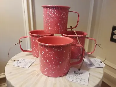 Fiddle & Fern Pink & White Speckled 24oz Enamel Coffee Tea Mugs (Set Of 4) NWT  • $19.99