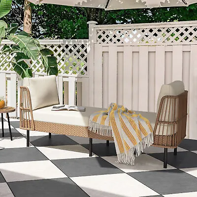 Outdoor Rattan Patio Sofa Garden Lawn Sofa Chair With Cushions Balcony Furniture • $260.99