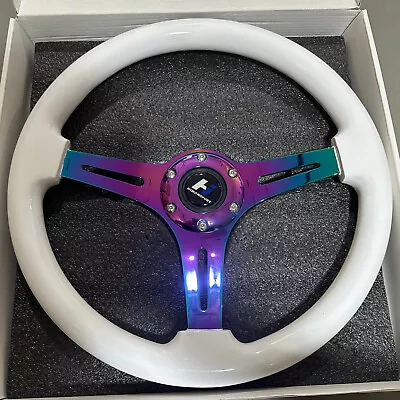 14  Wood White Grain Steering Wheel 6 Bolts 1.75  Depth Neo Chrome Spoke 350mm • $54.99