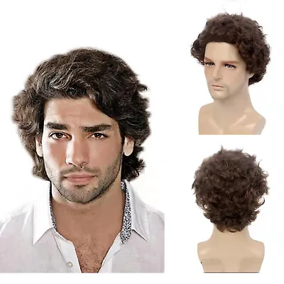 12  Men Curly Wig Gentleman Dark Brown Wavy Synthetic Hair Cosplay Party • $21.99