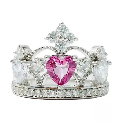 R9001 Crown W/ 5x5mm Heart Cut Pink Topaz Sterling Silver Modern Ring • $45