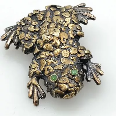 Vintage 18k Gold Nugget Accent | 925 Silver Glass Brooch Cute Frog 1in 4.92g • $32