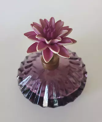 Vintage Perfume Bottle Atomizer Amethyst Glass Purple Flower • $17.99