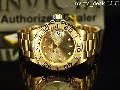 Invicta Men Pro Diver 24 Jewel Automatic NH35A 18K Gold Plate SS Champagne Watch • $94.99