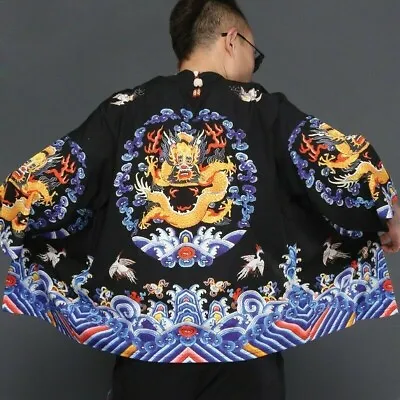 Men Japanese Yukata Coat Kimono Outwear Vintage Loose Top Chinese Dragon Fashion • £24.14