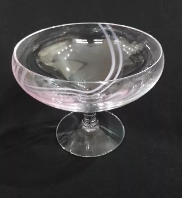 Caithness Glass Footed  Bon Bon Dish In Stroma Design With Pink Stripe • £10.90