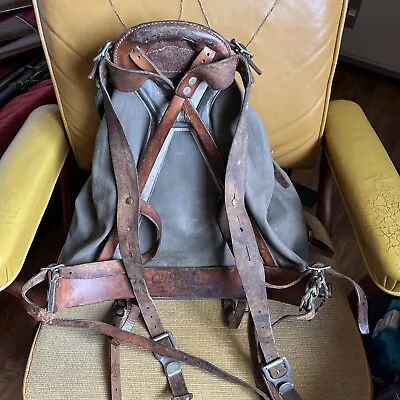 Vintage M39 Swedish Army WW2 Military Canvas Leather Rucksack/Backpack  • $95