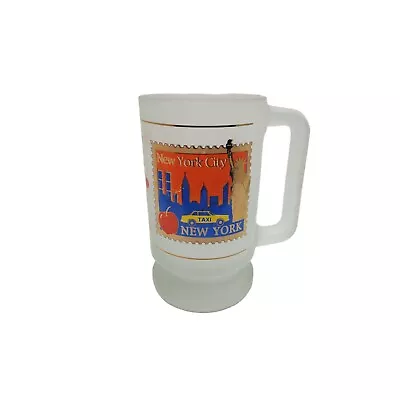 Vintage 1990s The Big Apple New York City Taxi Twin Tower Skyline Frosted Beer M • $15.15