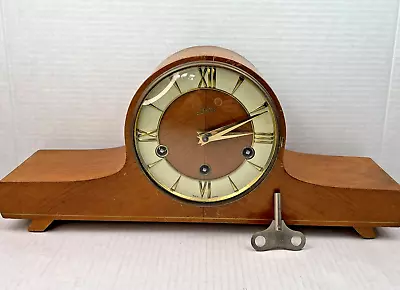 Vintage Aug Schatz & Sohne M1 Mantel Clock Wood Case Westminster Chime Germany • $129.95