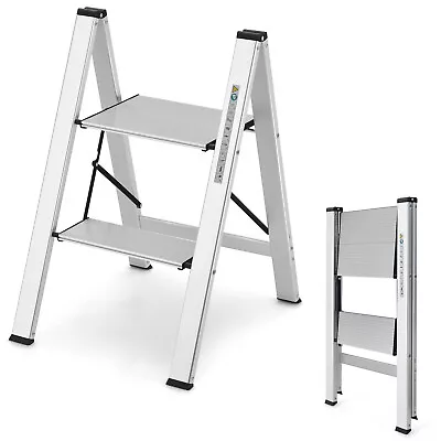 2 Step Ladder Aluminum Folding Step Stool 330lbs Lightweight W/ Non-Slip Pedal • $39.99