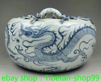 8''Old Yuan Dynasty Blue White Porcelain Dragon Loong Beast Crock Pot Jar • $299