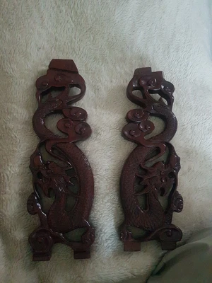 £25 • Buy 2 Chinese Japanese Carved Wooden Deagon Panels