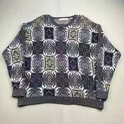 Vintage Henry Grethel Sweater Adult Large Gray Knit Pattern Geometric Art 90s • $23.99