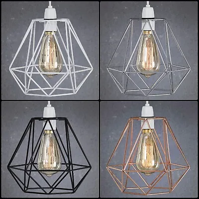 Geometric Wire Ceiling Pendant Lamp/Light Shade Metal Retro Kitchen Island Cafe • £12.29