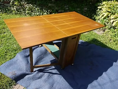 VTG Mid Century DANISH Modern Book Match TEAK Drop Leaf APT Tambour STUDIO Table • $350