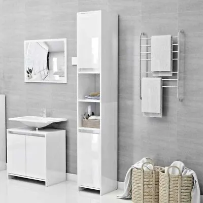 £80 • Buy High Gloss Slimline Bathroom Tallboy Free Standing Cabinet Tall Storage Cupboard