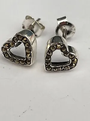 Stud  Heart Earrings Sterling Silver Marcasite • £8.90