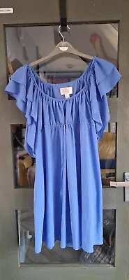 H&M Blue Chiffon Layered Sleeve Floaty Drawstring Waist Summer Dress Size 10 • $3.10