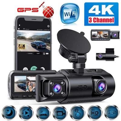 $188.90 • Buy TOGUARD 3CH Dash Cam 4K WiFi GPS Front Rear Inside Car Camera Night Vision Cam