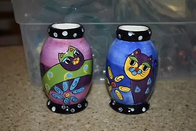 Set Of Two Vintage Milson And Louis Hand Painted Magnet Cat Bud Vases • $18