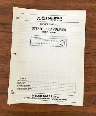 Mitsubishi M-P01 Preamplifier Service Manual *Original* • $24.98