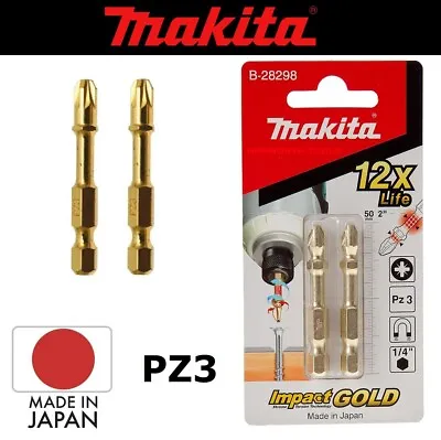 £6.93 • Buy Makita Screwdriver Bits PZ3 Pozi Impact Gold Xtreme Torsion 50mm Driver X2 Pcs