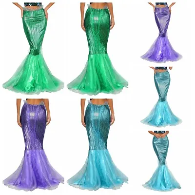 Womens Mermaid Halloween Costume Masquerade Fish Scale Print Party Shiny Props • $21.61