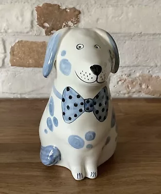 Vintage Rye Pottery Dog Blue Spot Dog With Bow Tie VGC • £16.99