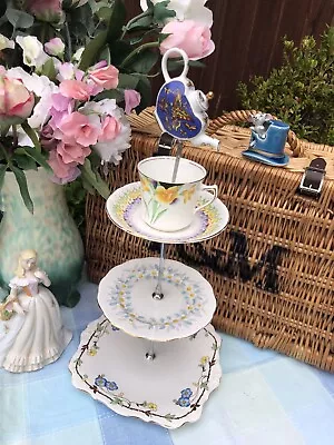 Vintage Mis Matched Art Deco Hand Painted Mad Hatter Cake Stand & Mini Teapot • £25