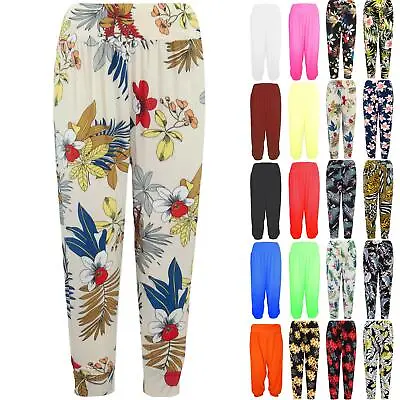 Women Ladies 3/4 Ali Baba Trouser Floral Printed Pant Harem Baggy Loose Leggings • £4.49