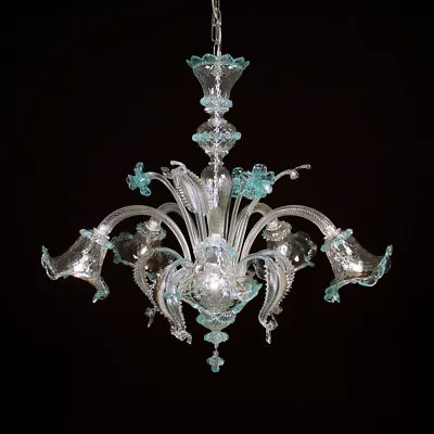 Murano Chandelier Ca'Venier Ceilling 5 Arms Light Blue And Crystal  • $590