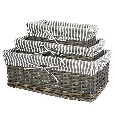 £13.99 • Buy X3 Grey Wicker Basket With Striped Lining Bathroom, Home & Laundry Storage | M&W