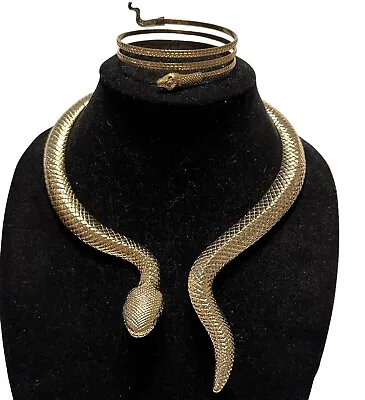 Gold Tone Large Bold Statement  Snake Necklace Bracelet Medusa Cosplay Cobra • $39.99