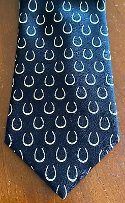 Circle S By Sidran Western Neck Tie Lucky Horseshoe Black Gold 100% Silk • $15.95