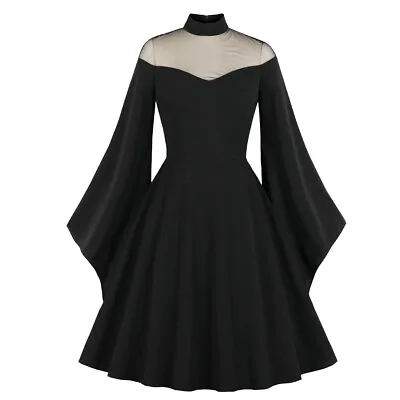 Dark Castle Halloween Style Mesh Flare Sleeve Panel Vintage Dress • $38.99