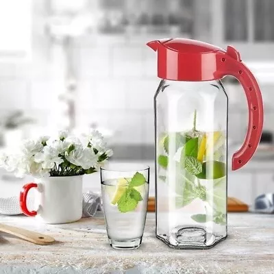 1.5 L Glass Fridge Door Jug Water Pitcher With Plastic Lid Cocktail Juice Milk • £8.88