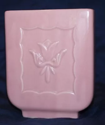 Vintage McCoy American Pottery Square Vase Pink Tulip Flower Detail Unique • $20