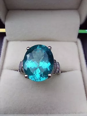 £850 • Buy 18K White Gold Paraiba Apatite & Diamond Ring 8.27 Carats Size M New