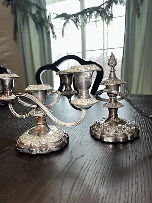 Pair Of Vintage Silver Plate Art Nouveau 3 Holder Candelabra • $129