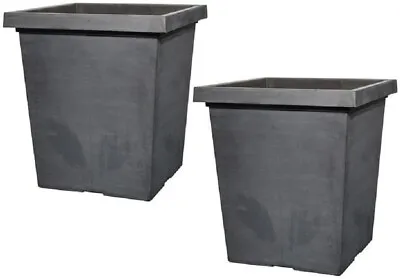 2 X 43 Litre Aged Black Large Plant Pots Outdoor Garden Tall Plastic Planters • £27.49