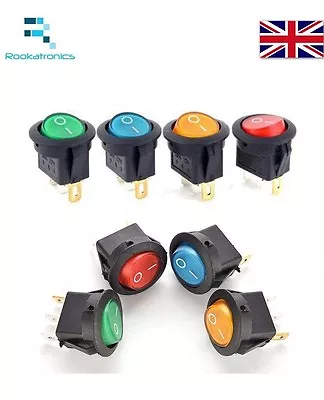 12V LED Switch 20mm Round Rocker 16A ON/OFF SPST 3 Pins Red Yellow Green Blue • £6.49